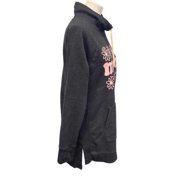 Hand Printed Upcycled Womens Large MAMA Mock Hoodie Front Pocket Sweatshirt - Picture 3 of 5